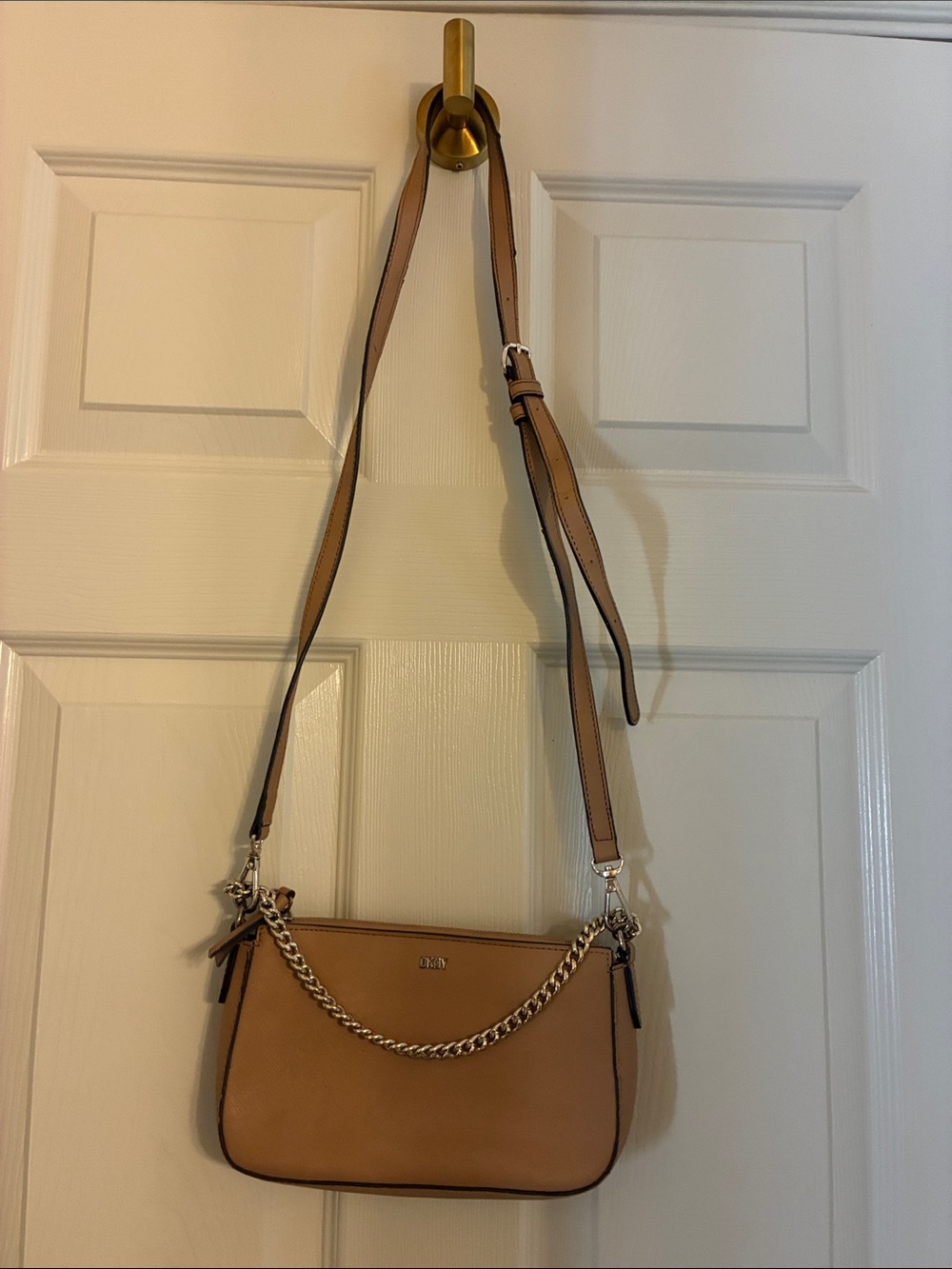 DKNY Tan Crossbody Bag with Silver‎ Chain